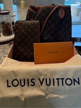 Louis Vuitton Monogram Canvas Messenger Bag with Red Trim